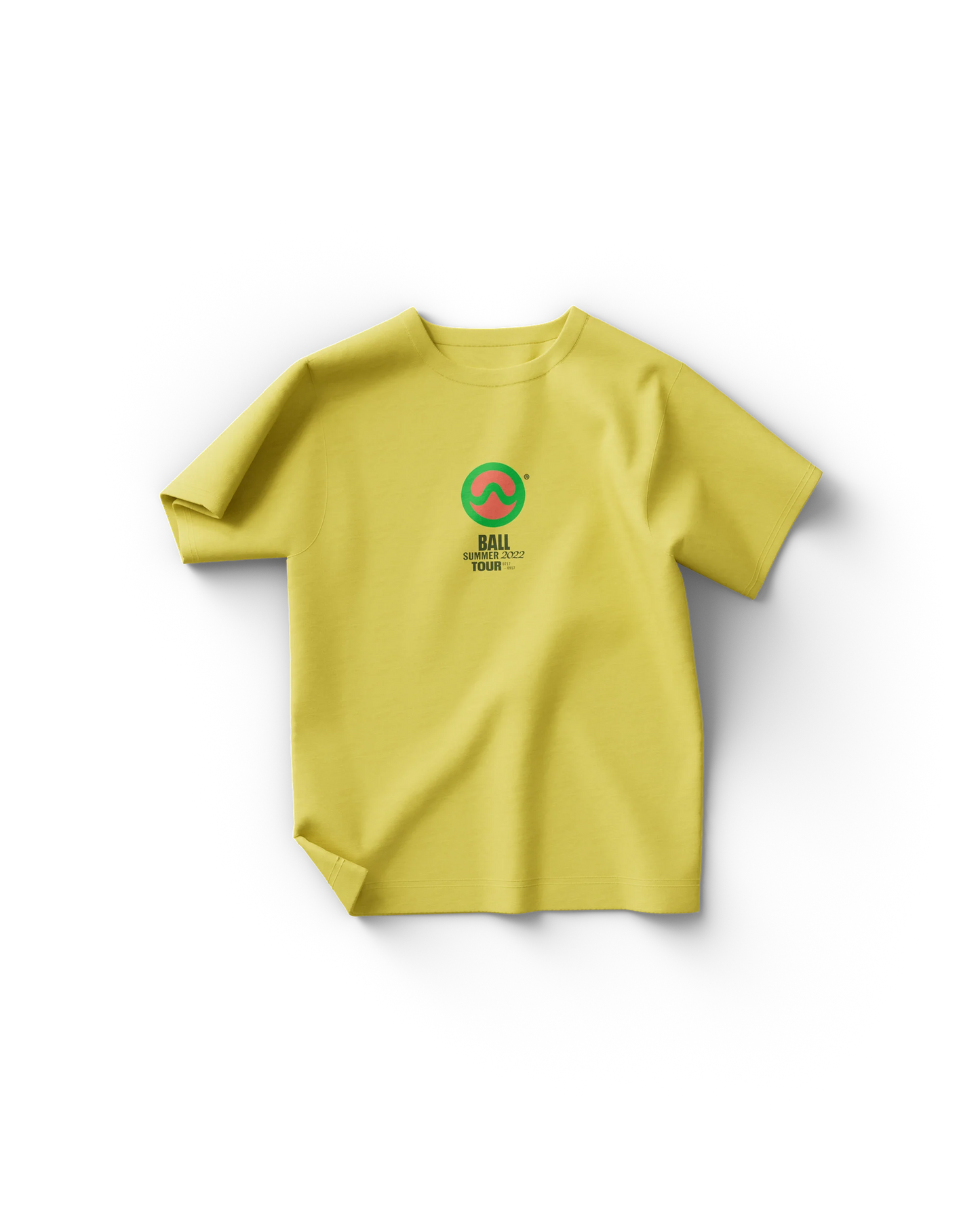 Yellow Lady Gaga Chromatica Ball t-shirt with green and red sine wave tour logo and Summer 2022 text