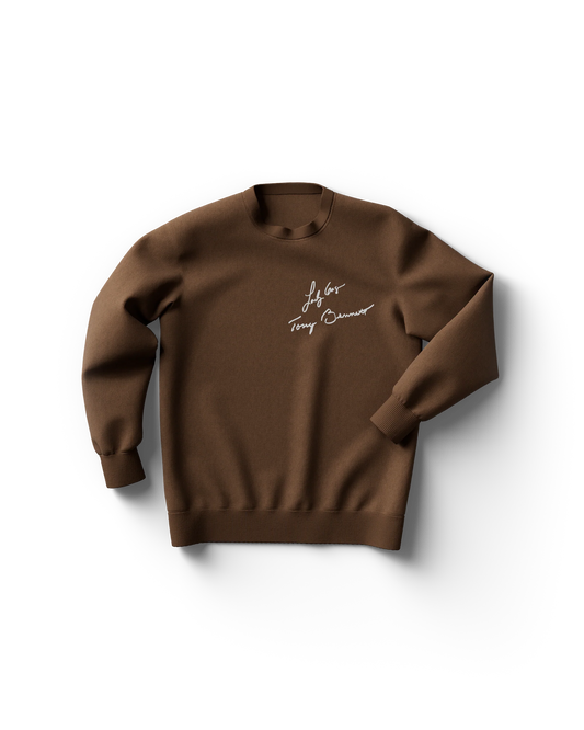 Brown Lady Gaga and Tony Bennett crewneck sweatshirt with white embroidered autographs on chest